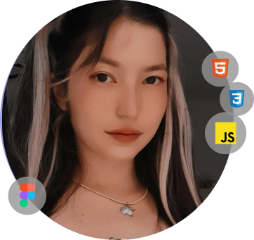 foto de perfil da Yasmin com as logo de HTML, CSS, JS e Figma